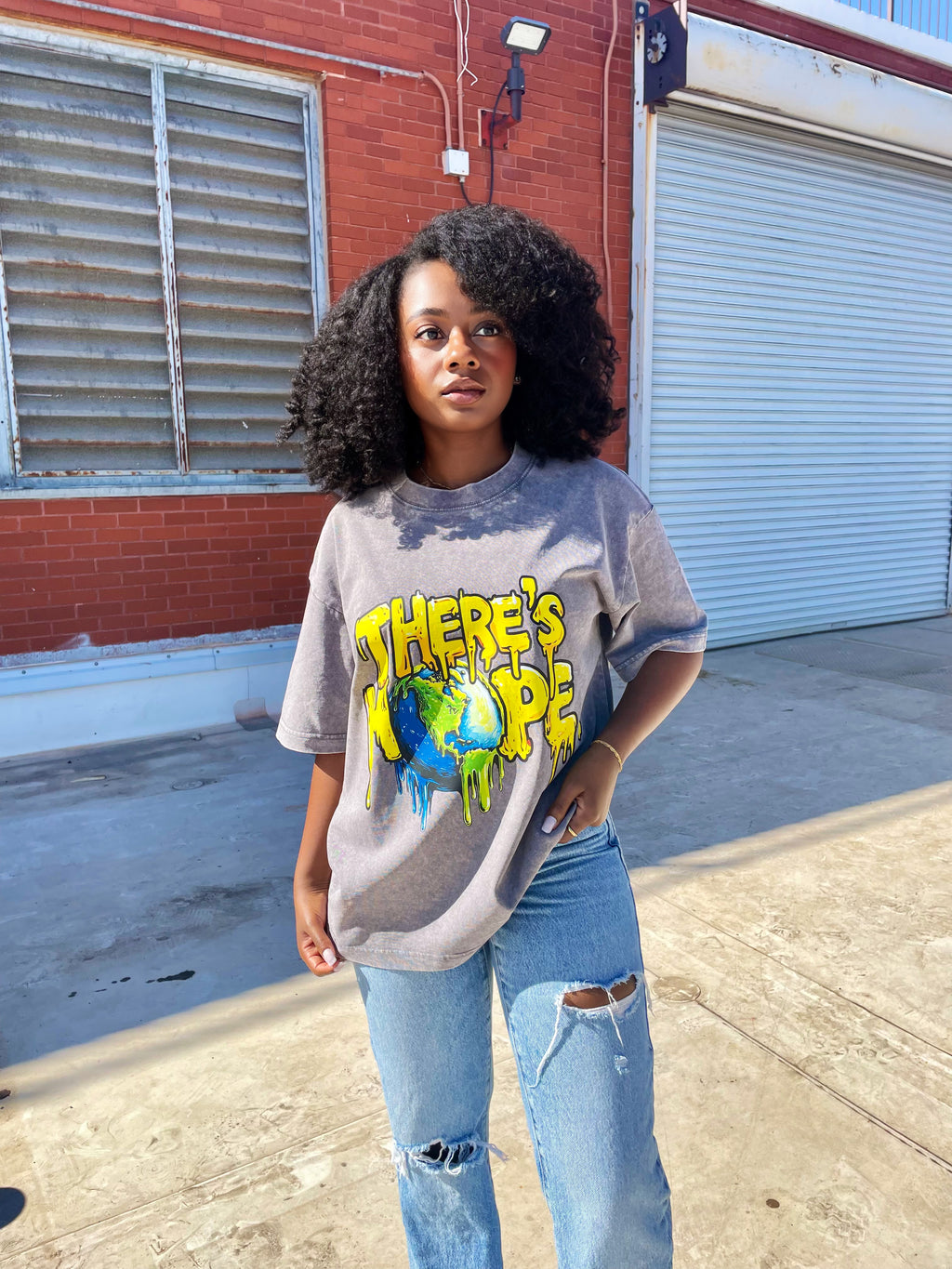There's Hope WORLD TEE - Acid Washed Gray