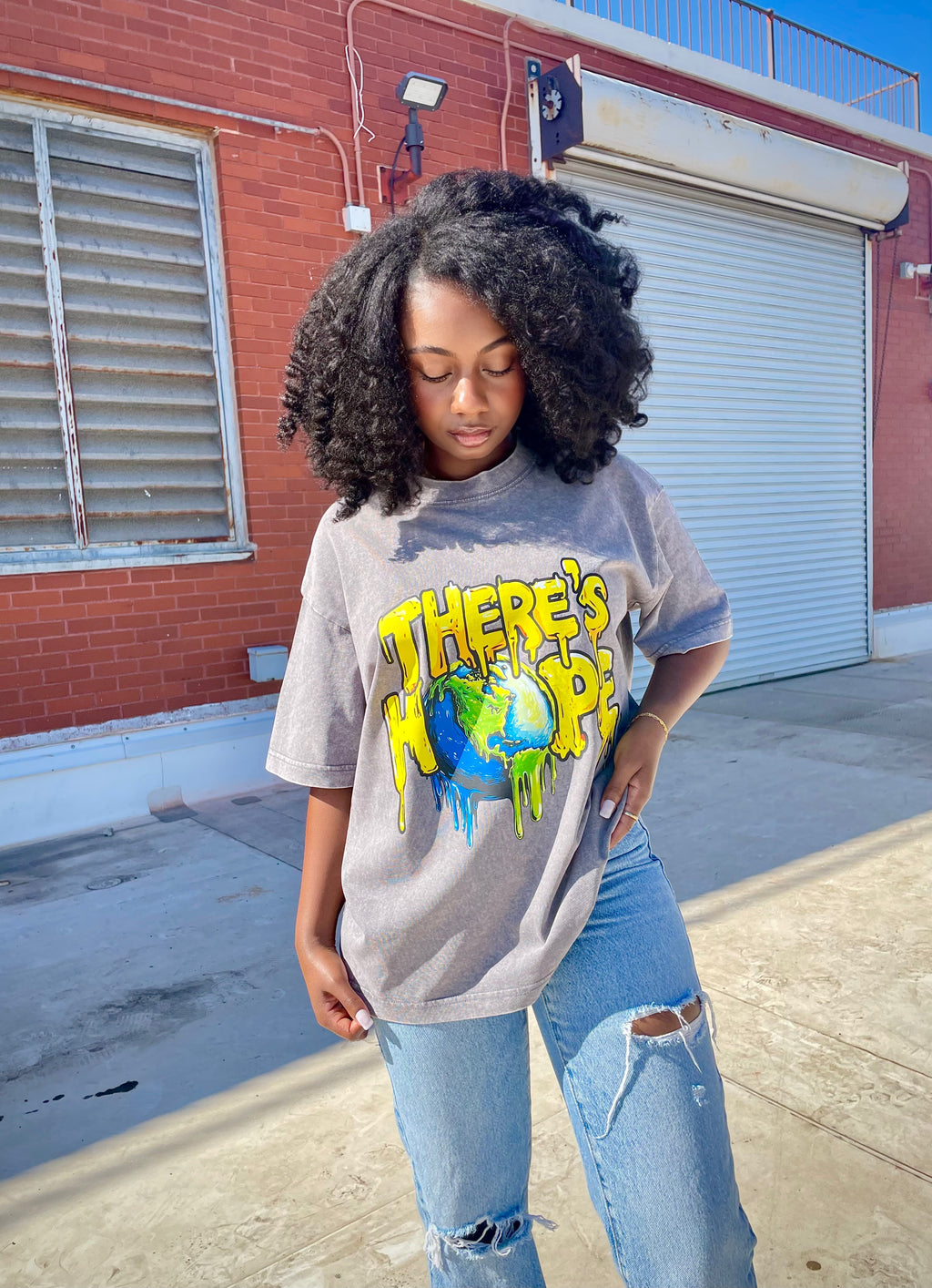 There's Hope WORLD TEE - Acid Washed Gray