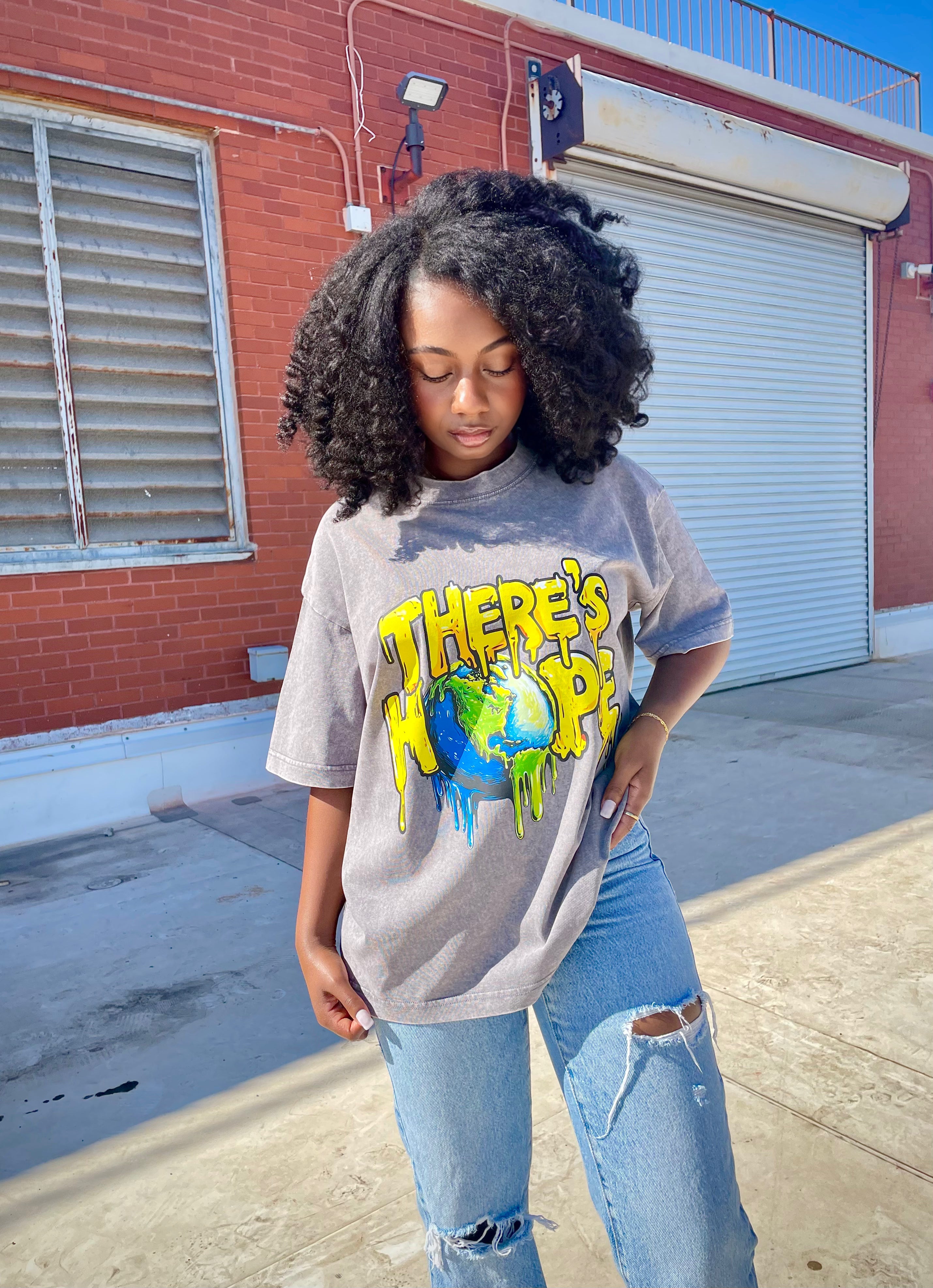 There's Hope WORLD TEE - Acid Washed Gray